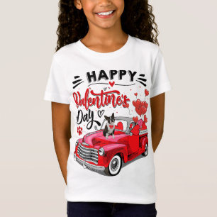Cute Boston Terrier Hund Red Lastbil Lycklig Valen T Shirt