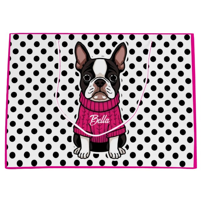 Cute Boston Terrier Hund Rosa Sweater Personlig (Framsidan)