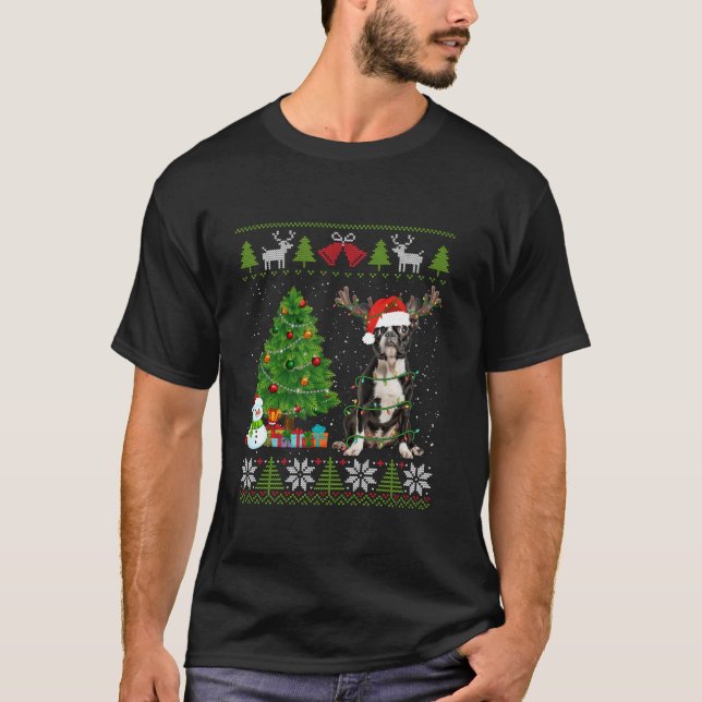 Cute Boston Terrier Hund Santa Hat Ugly Sweater Xm T Shirt (Framsida)