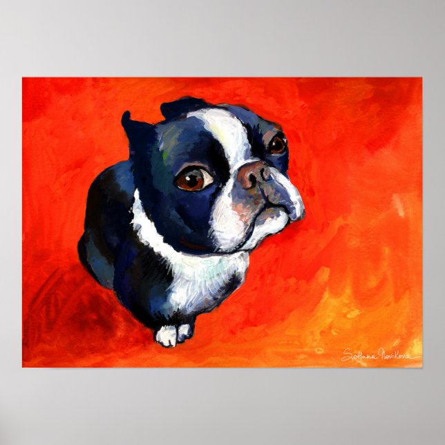 Cute Boston Terrier-Hund som målar Svetlana Noviko Poster (Framsidan)