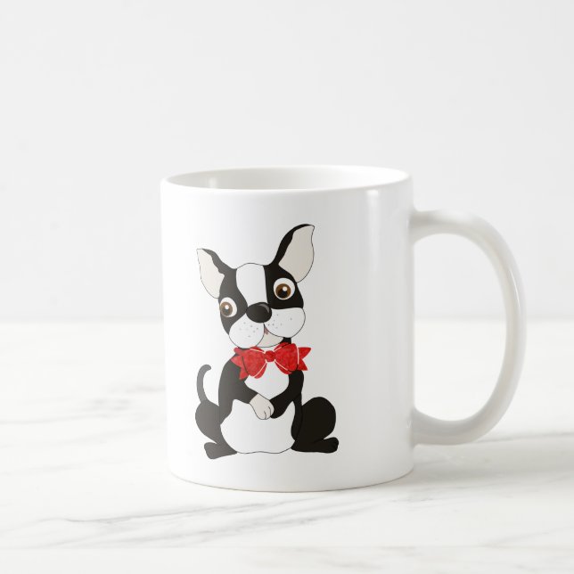 Cute Boston Terrier i Red Bow Tie Kaffemugg (Höger)