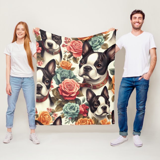 Cute Boston Terrier Illustration Fleecefilt (På plats)