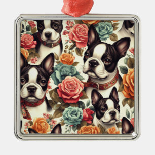 Cute Boston Terrier Illustration Julgransprydnad Metall