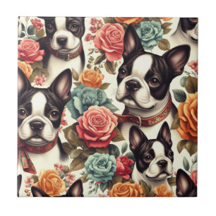 Cute Boston Terrier Illustration Kakelplatta