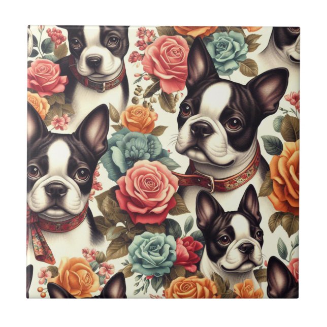 Cute Boston Terrier Illustration Kakelplatta (Framsidan)