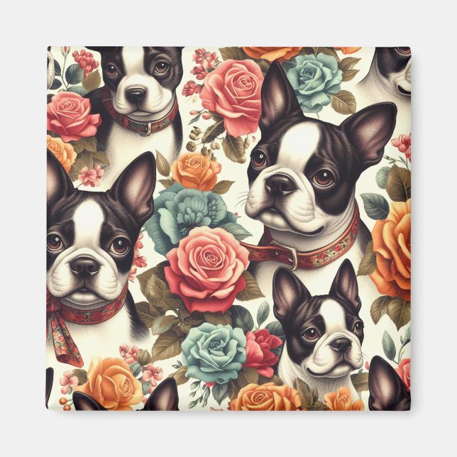Cute Boston Terrier Illustration Magnet (Framsidan)