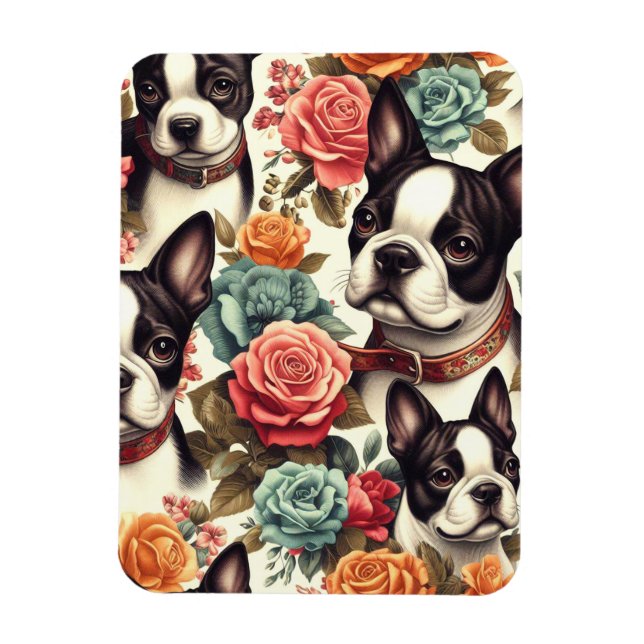 Cute Boston Terrier Illustration Magnet (Vertikal)