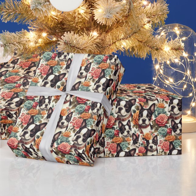 Cute Boston Terrier Illustration Presentpapper (Helgdagar)