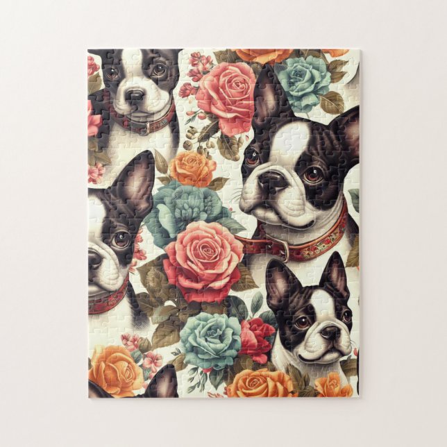 Cute Boston Terrier Illustration Pussel (Vertikal)