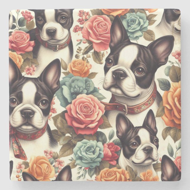 Cute Boston Terrier Illustration Stenunderlägg (Framsidan)
