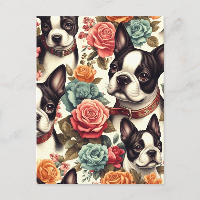 Cute Boston Terrier Illustration Vykort (Framsida)