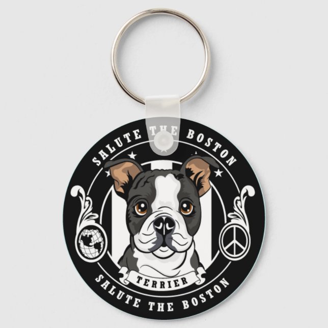 Cute Boston Terrier Keychain Nyckelring (Framsida)
