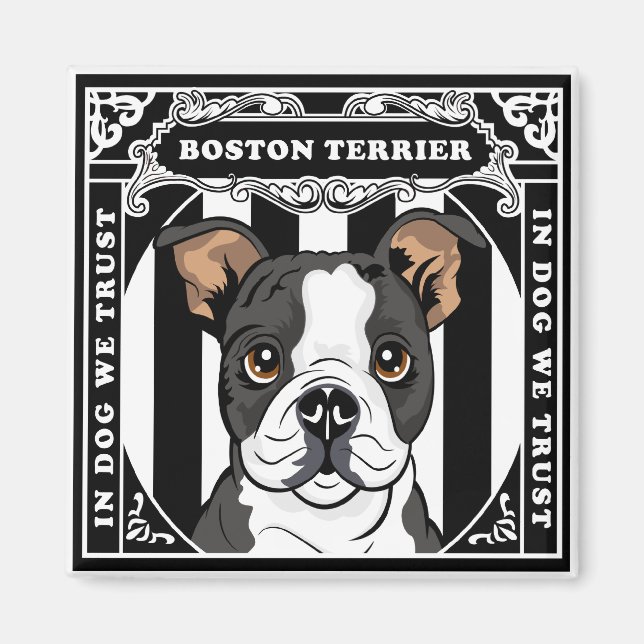 Cute Boston Terrier Magnet Square (Framsidan)