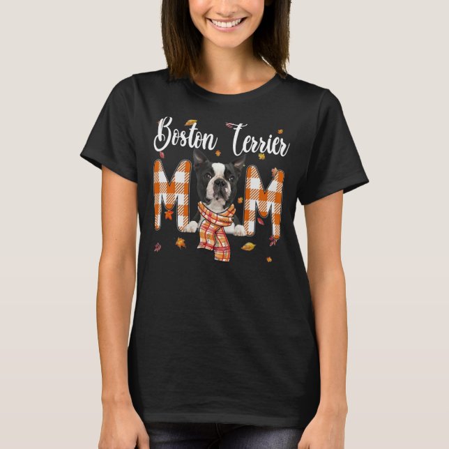 Cute Boston Terrier Mamma Fall Maple Hund Mamma -  T Shirt (Framsida)