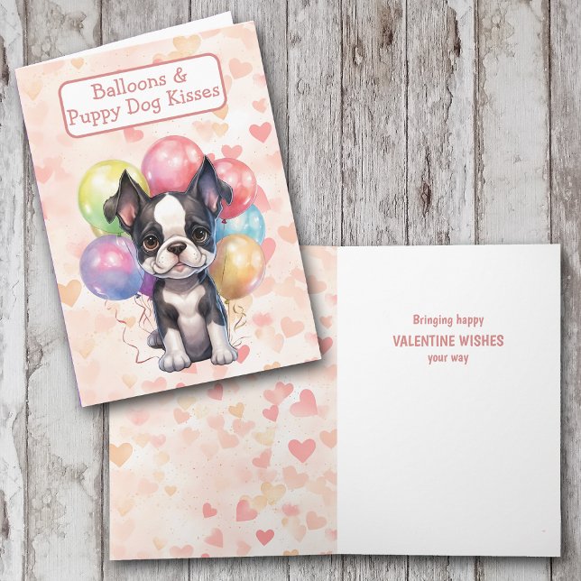 Cute Boston Terrier med ballonger Valentine Card Helgkort (Skapare uppladdad)