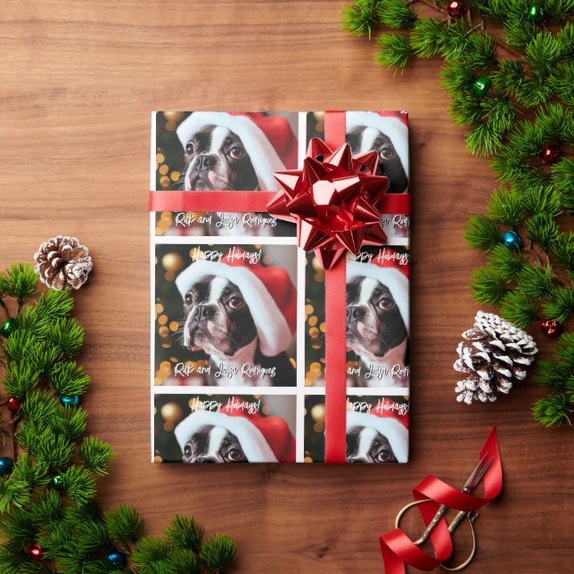 Cute Boston Terrier med Oversized Santa Hat Presentpapper (Julgåva)