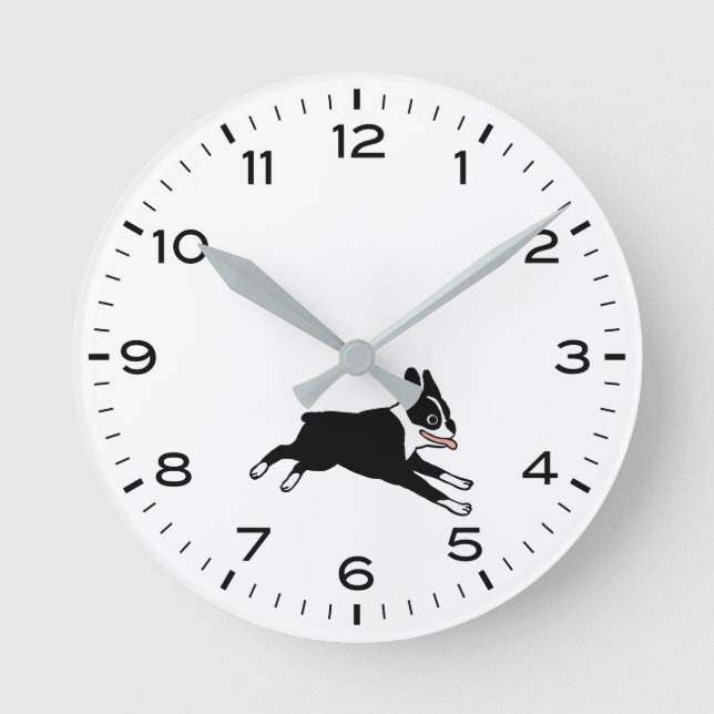 Cute Boston Terrier med timmar och minuter Rund Klocka (Framsida)