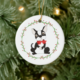 Cute Boston Terrier Ornament för jul