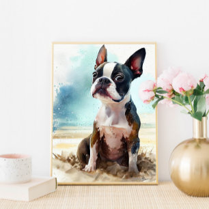 Cute Boston Terrier på utskriften av bålväggen Poster