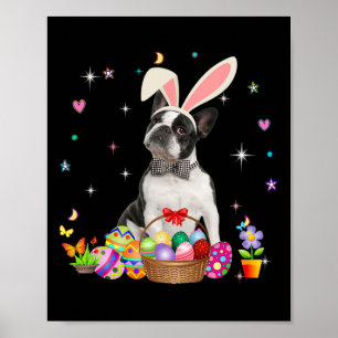 Cute Boston Terrier Påsk Day Bunny Eggs Påsk Poster