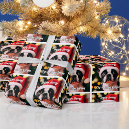 Cute Boston Terrier Puppy med Santa Hat Presentpapper