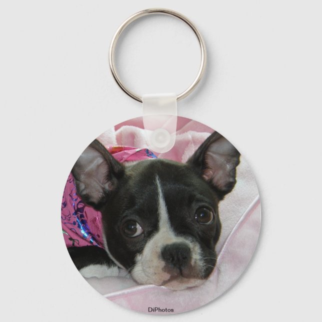Cute Boston Terrier Puppy Nyckelring (Framsida)