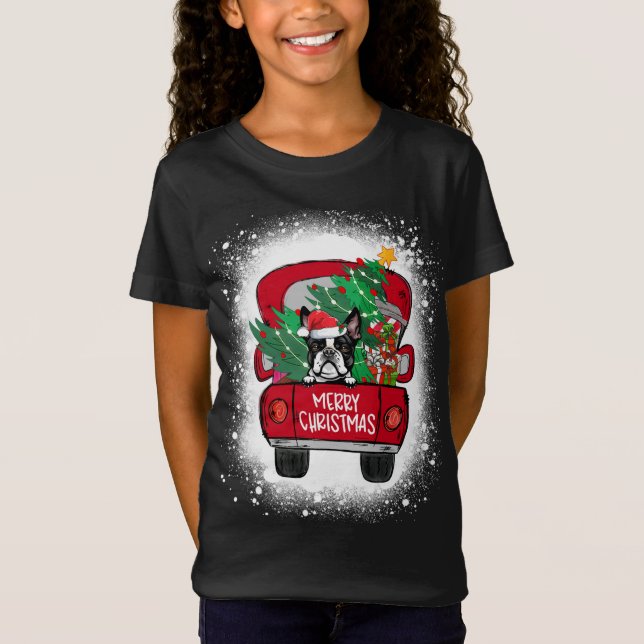 Cute Boston Terrier Red Lastbil God jul Blea T Shirt (Framsida)