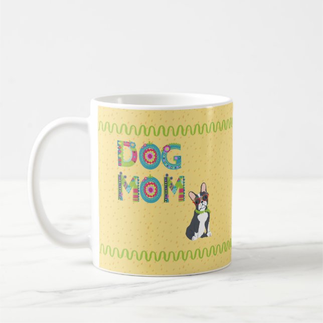 Cute Boston Terrier Roligt Colorful Blommigt Namn  Kaffemugg (Vänster)
