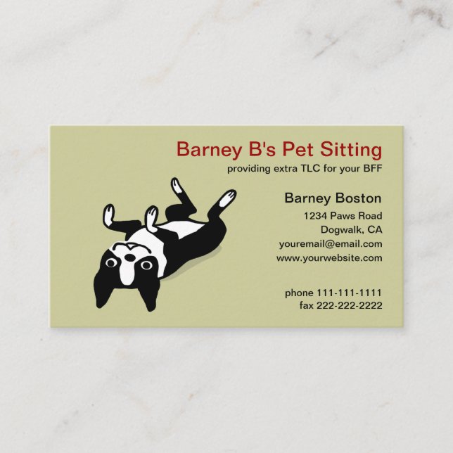Cute Boston Terrier Tecknad hund - Djuromsorga dju Visitkort (Framsida)