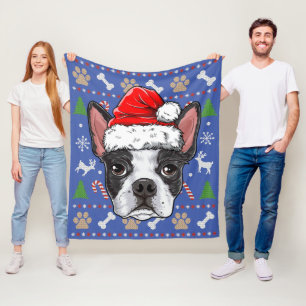 Cute Boston Terrier Ugly jul Sweater Santa Fleecefilt