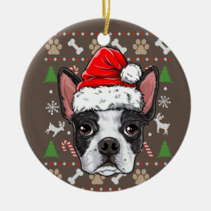 Cute Boston Terrier Ugly jul Sweater Santa Julgransprydnad Keramik
