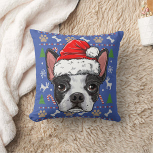 Cute Boston Terrier Ugly jul Sweater Santa Kudde