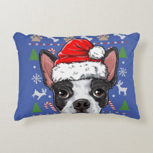 Cute Boston Terrier Ugly jul Sweater Santa Prydnadskudde