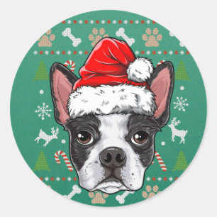 Cute Boston Terrier Ugly jul Sweater Santa Runt Klistermärke