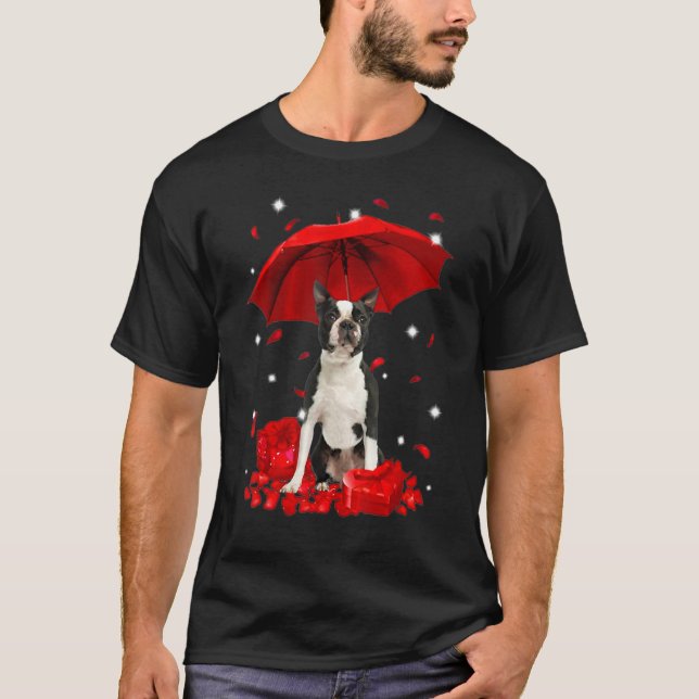 Cute Boston Terrier Valentine Hearts Umbrella Love T Shirt (Framsida)