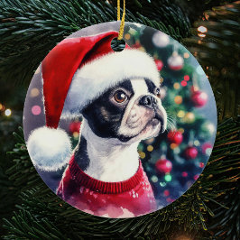 Cute Boston Terrier Watercolor jul Julgransprydnad Keramik
