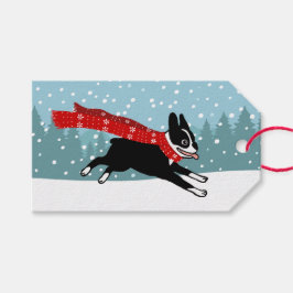 Cute Boston Terrier Winter-Helgdag till från Presentetikett