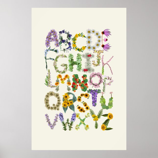 Cute Botanias blommor Alphabet Baby Poster (Framsidan)