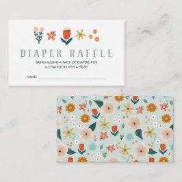 Cute Botanical Blommigt Diaper Raffle Tilläggskort