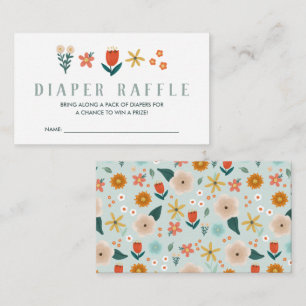 Cute Botanical Blommigt Diaper Raffle Tilläggskort