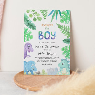 Cute Botanical Det är en pojkdoftosaur babyskare Inbjudningar