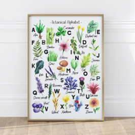 Cute Botanical Flowers Alphabet Baby Nursery Poster