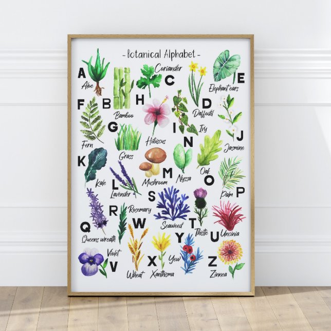 Cute Botanical Flowers Alphabet Baby Nursery Poster (Skapare uppladdad)