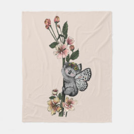 Cute Botanical Koala Beary Watercolor Illustration Fleecefilt