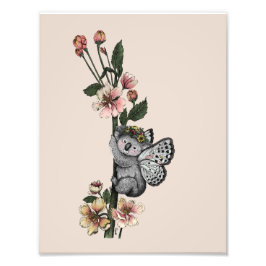 Cute Botanical Koala Beary Watercolor Illustration Fototryck