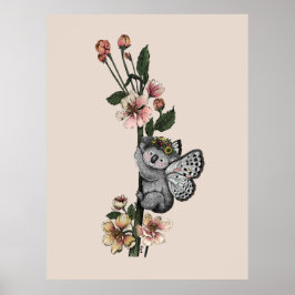 Cute Botanical Koala Beary Watercolor Illustration Poster