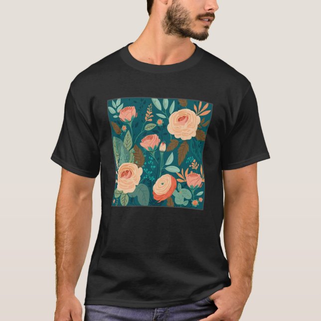 Cute Botanical Ro Illustration Gorgous Flower T Shirt (Framsida)