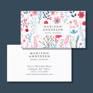 Cute Botanical Rosa Blue Modern Blommigt Visitkort