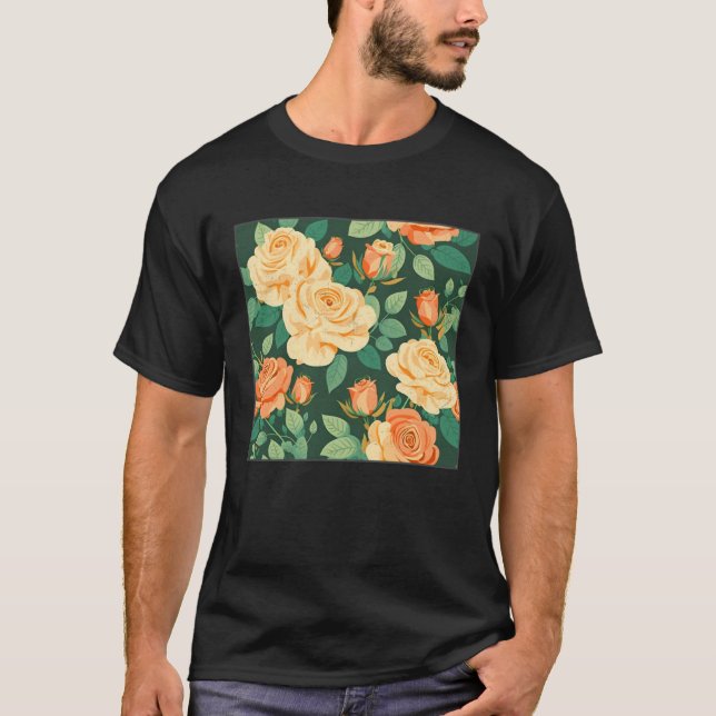 Cute Botanical Roses Illustration Gorgeous Flower  T Shirt (Framsida)