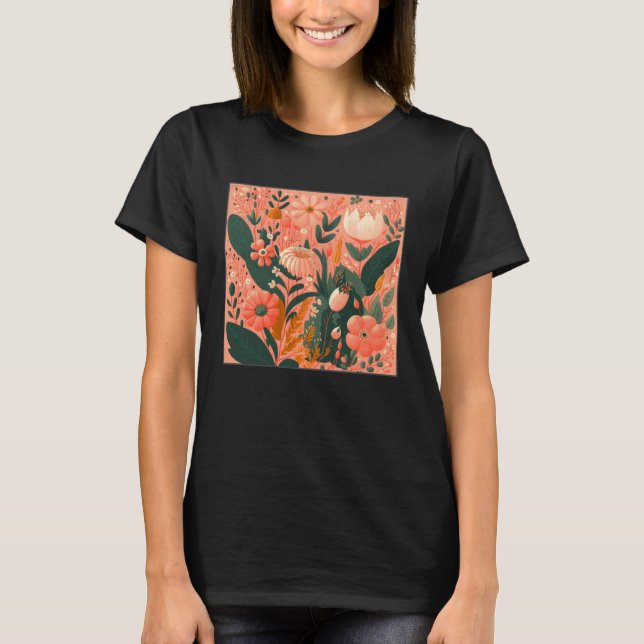 Cute Botanical Roses Illustration Gorgeous Flower  T Shirt (Framsida)